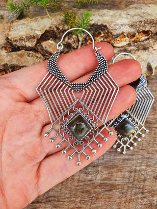 Ethnic Inca Labradorite Silver Earrings / Tribal / Rustic / Yoga / Hippie / Gypsy / Psy / Boho / Bohemian / Festival