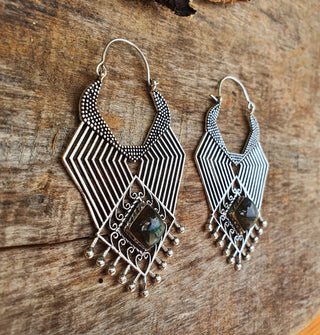 Ethnic Inca Labradorite Silver Earrings / Tribal / Rustic / Yoga / Hippie / Gypsy / Psy / Boho / Bohemian / Festival