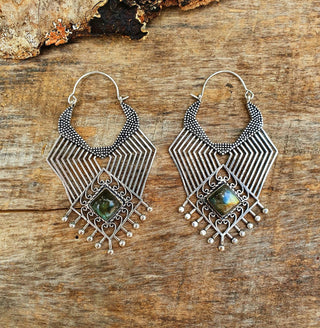 Ethnic Inca Labradorite Silver Earrings / Tribal / Rustic / Yoga / Hippie / Gypsy / Psy / Boho / Bohemian / Festival