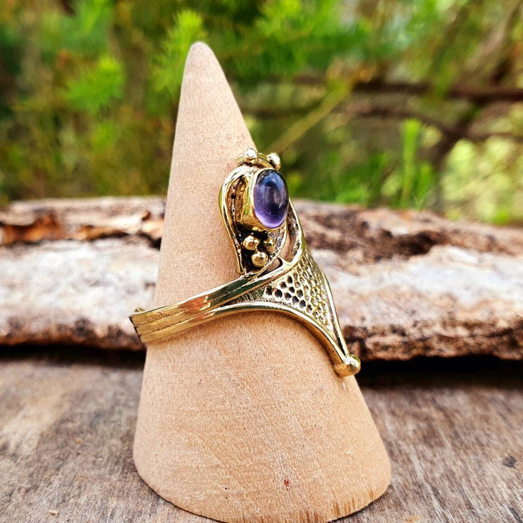 Bohemian style Amethyst and Brass Ring / Hippie / Boho / Ethnic / Rustic / Tribal / Gypsy / Festival / Healing / Festival / Birth Stone