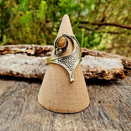 Ethnic style Brass & Tiger Eye ring / Boho / Bohemian / Psy / Rustic / Tribal / Gypsy / Festival / Healing / Festival