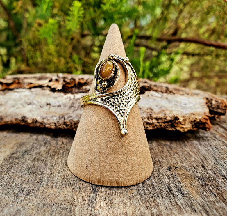 Ethnic style Brass & Tiger Eye ring / Boho / Bohemian / Psy / Rustic / Tribal / Gypsy / Festival / Healing / Festival