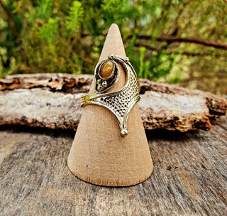 Boho Brass Tiger's Eye Ring, Bohemian Style Ring for Women