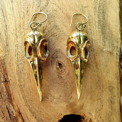 Large Gold Raven Skull Earrings / Bird Skull / Ear Weights / Viking / Nordic / Gothic / Taxidermy / Witchcraft / Animal Earrings