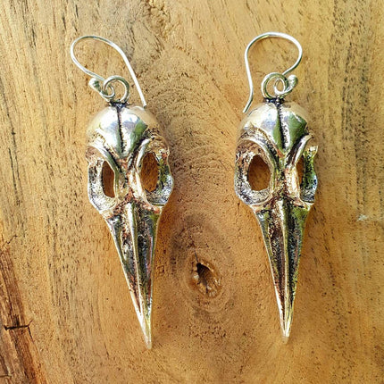 Large Silver Raven Skull Earrings / Bird Skull / Ear Weights / Viking / Nordic / Gothic / Taxidermy / Witchcraft / Animal Earrings