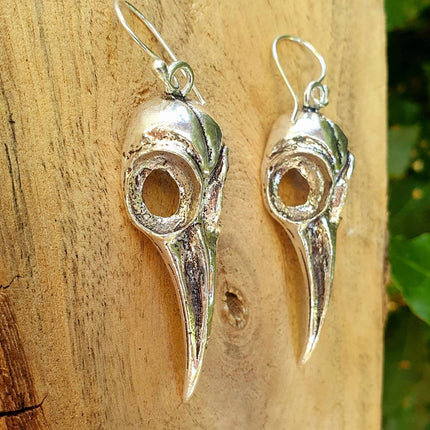 Large Silver Raven Skull Earrings / Bird Skull / Ear Weights / Viking / Nordic / Gothic / Taxidermy / Witchcraft / Animal Earrings