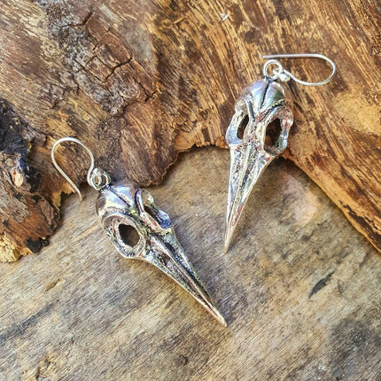 Large Silver Raven Skull Earrings / Bird Skull / Ear Weights / Viking / Nordic / Gothic / Taxidermy / Witchcraft / Animal Earrings