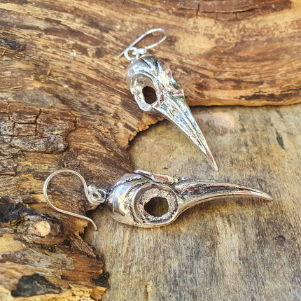 Large Silver Raven Skull Earrings / Bird Skull / Ear Weights / Viking / Nordic / Gothic / Taxidermy / Witchcraft / Animal Earrings