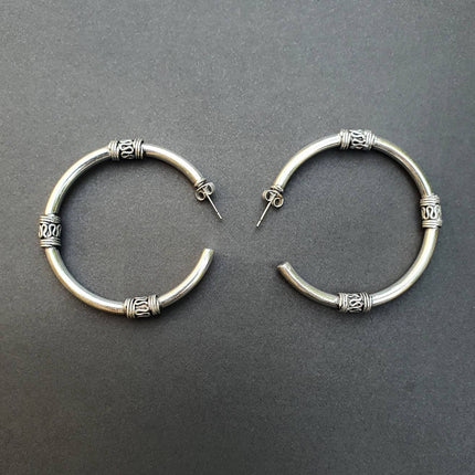 Silver Tribal Hoop Earrings / Ethnic / Rustic / Bohemian / Gold / Gypsy / Spiral / Hippie / Chunky / Festival / style