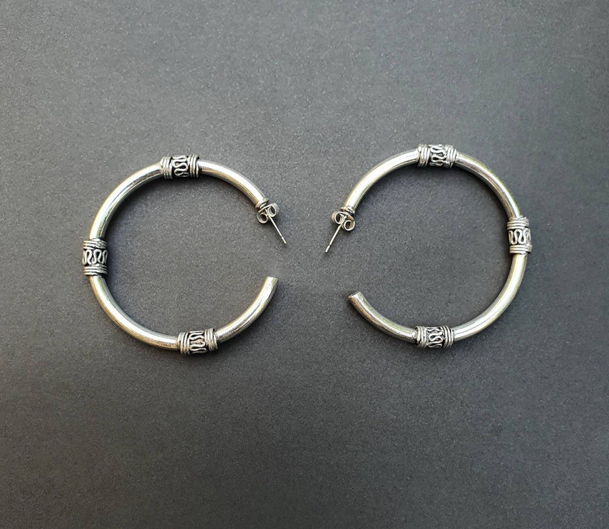 Silver Tribal Hoop Earrings / Ethnic / Rustic / Bohemian / Gold / Gypsy / Spiral / Hippie / Chunky / Festival / style