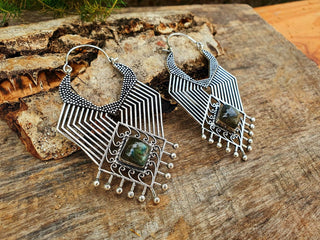 Ethnic Inca Labradorite Silver Earrings / Tribal / Rustic / Yoga / Hippie / Gypsy / Psy / Boho / Bohemian / Festival