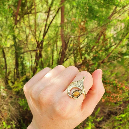 Ethnic style Brass & Tiger Eye ring / Boho / Bohemian / Psy / Rustic / Tribal / Gypsy / Festival / Healing / Festival