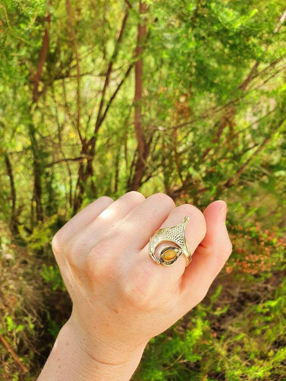 Ethnic style Brass & Tiger Eye ring / Boho / Bohemian / Psy / Rustic / Tribal / Gypsy / Festival / Healing / Festival