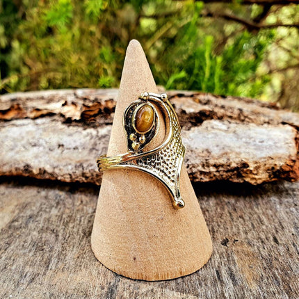 Ethnic style Brass & Tiger Eye ring / Boho / Bohemian / Psy / Rustic / Tribal / Gypsy / Festival / Healing / Festival