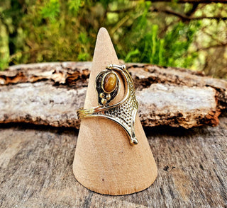 Boho Brass Tiger's Eye Ring, Bohemian Style Ring for Women