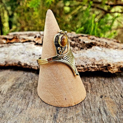 Ethnic style Brass & Tiger Eye ring / Boho / Bohemian / Psy / Rustic / Tribal / Gypsy / Festival / Healing / Festival