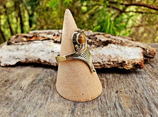 Boho Brass Tiger's Eye Ring, Bohemian Style Ring for Women