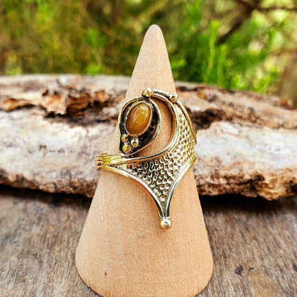 Ethnic style Brass & Tiger Eye ring / Boho / Bohemian / Psy / Rustic / Tribal / Gypsy / Festival / Healing / Festival