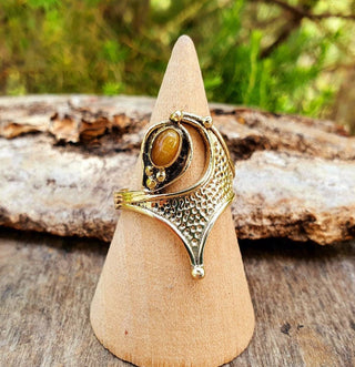 Boho Brass Tiger's Eye Ring, Bohemian Style Ring for Women