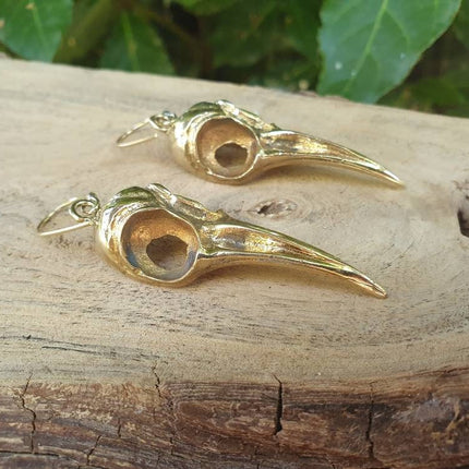 Large Gold Raven Skull Earrings / Bird Skull / Ear Weights / Viking / Nordic / Gothic / Taxidermy / Witchcraft / Animal Earrings