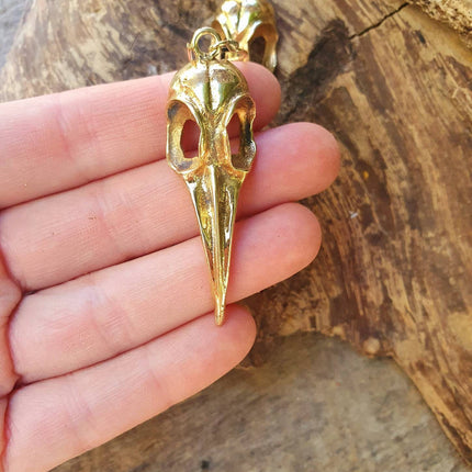 Large Gold Raven Skull Earrings / Bird Skull / Ear Weights / Viking / Nordic / Gothic / Taxidermy / Witchcraft / Animal Earrings