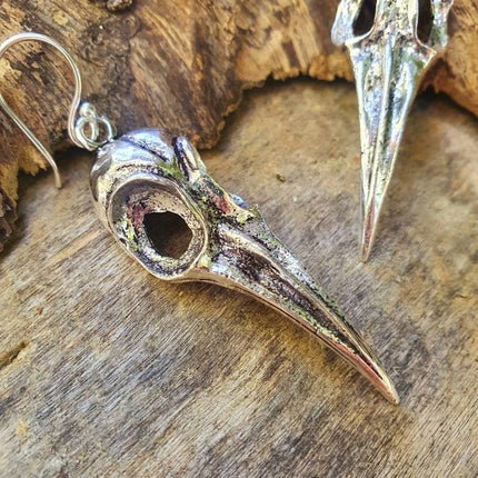 Large Silver Raven Skull Earrings / Bird Skull / Ear Weights / Viking / Nordic / Gothic / Taxidermy / Witchcraft / Animal Earrings