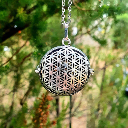 Bola Necklace Silver Flower of Life / Pregnancy / Harmony Ball / Chimes / Bell / Vegan / Ethnic / Boho / Tribal / Rustic / Hypoallergenic