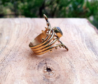 Boho Labradorite Brass Ring / Ethnic / Rustic / Festival / Tribal / Blue / Hippie / Gypsy / Psy / Stone / Healing