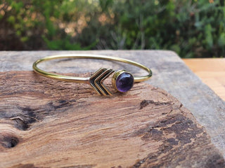 Golden Arrow Bracelet Amethyst / Bangle / Arm Bracelet / Ethnic / Rustic / Bohemian / Hippie / Gypsy / Psy / Adjustable
