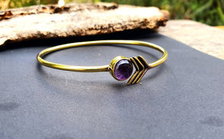 Golden Arrow Bracelet Amethyst / Bangle / Arm Bracelet / Ethnic / Rustic / Bohemian / Hippie / Gypsy / Psy / Adjustable