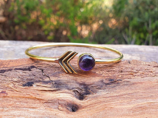 Golden Arrow Bracelet Amethyst / Bangle / Arm Bracelet / Ethnic / Rustic / Bohemian / Hippie / Gypsy / Psy / Adjustable