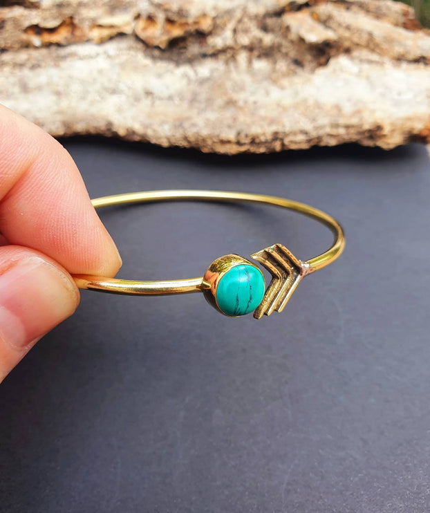 Turquoise Golden Arrow Bracelet / Bangle / Ethnic / Rustic / Bohemian / Hippie / Gypsy / Love / Jewellery / Body / Adjustable /Blue