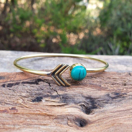 Turquoise Golden Arrow Bracelet / Bangle / Ethnic / Rustic / Bohemian / Hippie / Gypsy / Love / Jewellery / Body / Adjustable /Blue