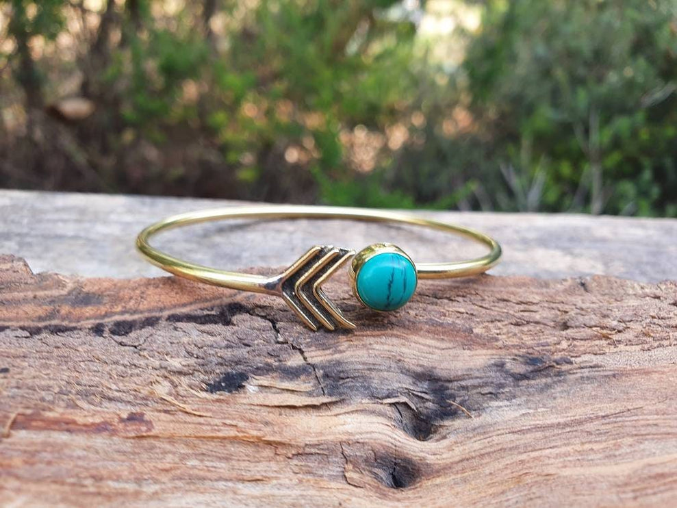 Turquoise Golden Arrow Bracelet / Bangle / Ethnic / Rustic / Bohemian / Hippie / Gypsy / Love / Jewellery / Body / Adjustable /Blue