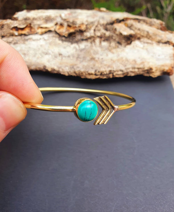 Turquoise Golden Arrow Bracelet / Bangle / Ethnic / Rustic / Bohemian / Hippie / Gypsy / Love / Jewellery / Body / Adjustable /Blue