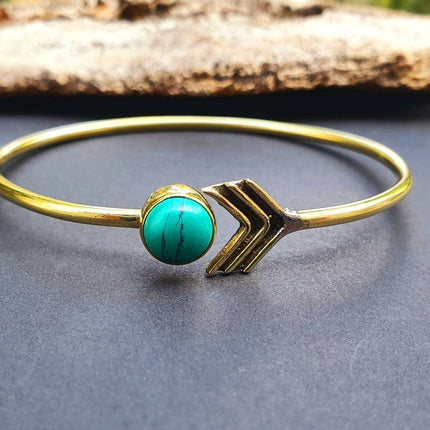 Turquoise Golden Arrow Bracelet / Bangle / Ethnic / Rustic / Bohemian / Hippie / Gypsy / Love / Jewellery / Body / Adjustable /Blue