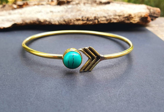 Turquoise Golden Arrow Bracelet / Bangle / Ethnic / Rustic / Bohemian / Hippie / Gypsy / Love / Jewellery / Body / Adjustable /Blue