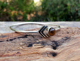 Boho Silver Bracelet / Tiger Eye / Bangle / Ethnic / Rustic / Bohemian / Hippie / Gypsy / Psy / Adjustable
