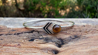 Boho Silver Bracelet / Tiger Eye / Bangle / Ethnic / Rustic / Bohemian / Hippie / Gypsy / Psy / Adjustable