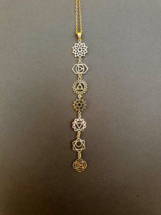 Gold Seven 7 Chakras Necklace / Gift Box / Gift For Her / Hypoallergenic / Yoga / / Boho / Hippie / Rustic / Ethnic
