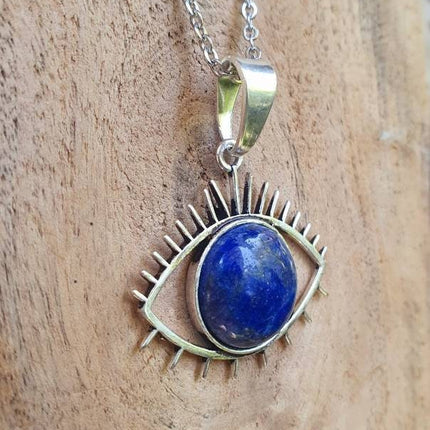 Silver Eye of Protection Necklace / Lapis Lazuli / Third Eye / Hypoallergenic / Brass / Boho / Inca / Ethnic / Hypoallergenic / Illuminati