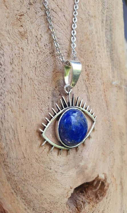 Silver Eye of Protection Necklace / Lapis Lazuli / Third Eye / Hypoallergenic / Brass / Boho / Inca / Ethnic / Hypoallergenic / Illuminati