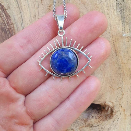 Silver Eye of Protection Necklace / Lapis Lazuli / Third Eye / Hypoallergenic / Brass / Boho / Inca / Ethnic / Hypoallergenic / Illuminati