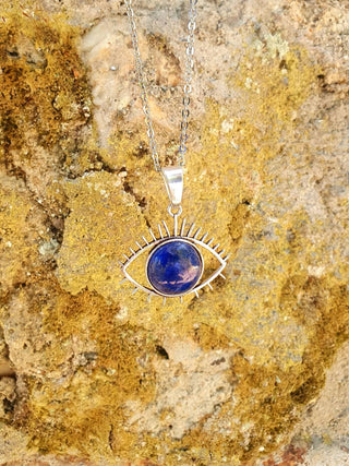 Silver Eye of Protection Necklace / Lapis Lazuli / Third Eye / Hypoallergenic / Brass / Boho / Inca / Ethnic / Hypoallergenic / Illuminati