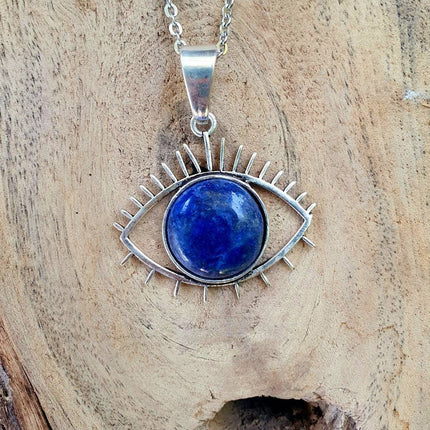 Silver Eye of Protection Necklace / Lapis Lazuli / Third Eye / Hypoallergenic / Brass / Boho / Inca / Ethnic / Hypoallergenic / Illuminati