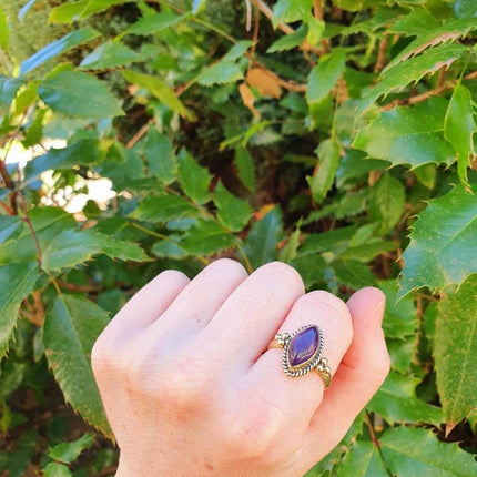 Golden Amethyst Ring / Ethnic style / Boho / Bohemian / Psy / Rustic / Tribal / Gypsy / Festival / Healing / Festival