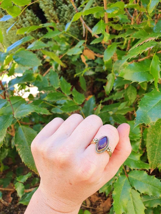 Golden Amethyst Ring / Ethnic style / Boho / Bohemian / Psy / Rustic / Tribal / Gypsy / Festival / Healing / Festival