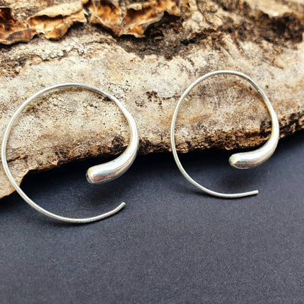 Minimalist Silver Spiral Hoop Earrings; Ethnic, Geometric, Small, Rustic, Yoga, Hippie, Gypsy, Pretty, Ssy, Boho, Bohemian, Festival