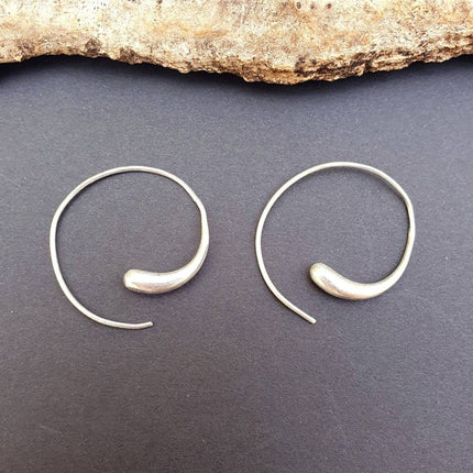 Minimalist Silver Spiral Hoop Earrings; Ethnic, Geometric, Small, Rustic, Yoga, Hippie, Gypsy, Pretty, Ssy, Boho, Bohemian, Festival