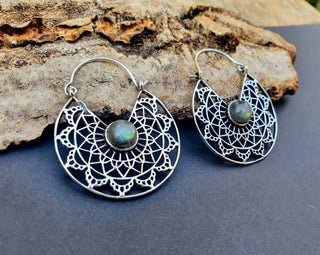 Silver Ethnic Labradorite Earrings Ethnic, Blue Stone , rustic, yoga, hippie, gypsy, pretty, psy, boho, bohemian, festival